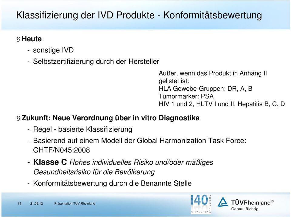 GHTF/N045:2008 - Klasse C Hohes individuelles Risiko und/oder mäßiges Gesundheitsrisiko für die Bevölkerung - Konformitätsbewertung durch die