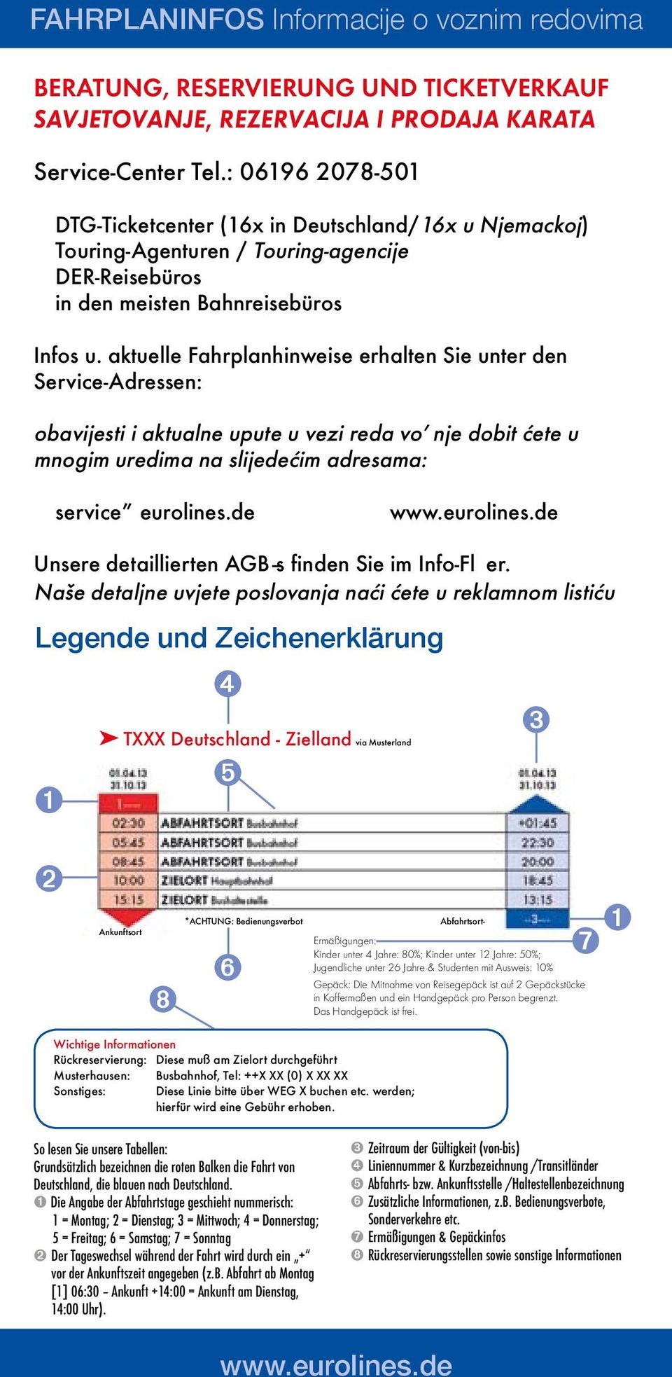aktuelle Fahrplanhinweise erhalten Sie unter den Service-Adressen: obavijesti i aktualne upute u vezi reda vožnje dobit ćete u mnogim uredima na slijedećim adresama: service@eurolines.