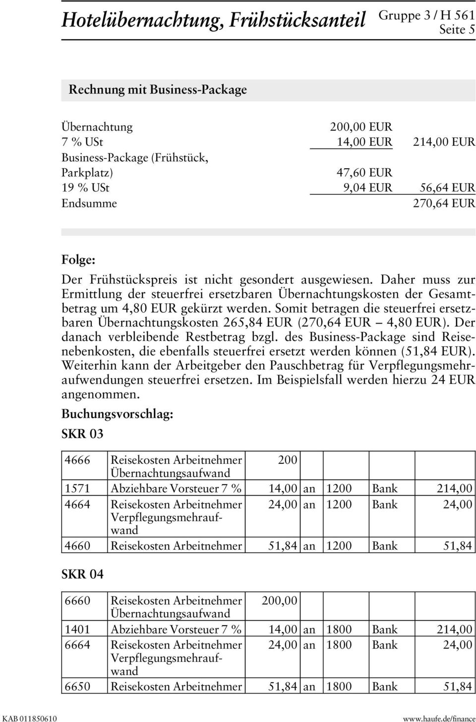 Daher muss zur Ermittlung der steuerfrei ersetzbaren Übernachtungskosten der Gesamtbetrag um 4,80 EUR gekürzt werden.