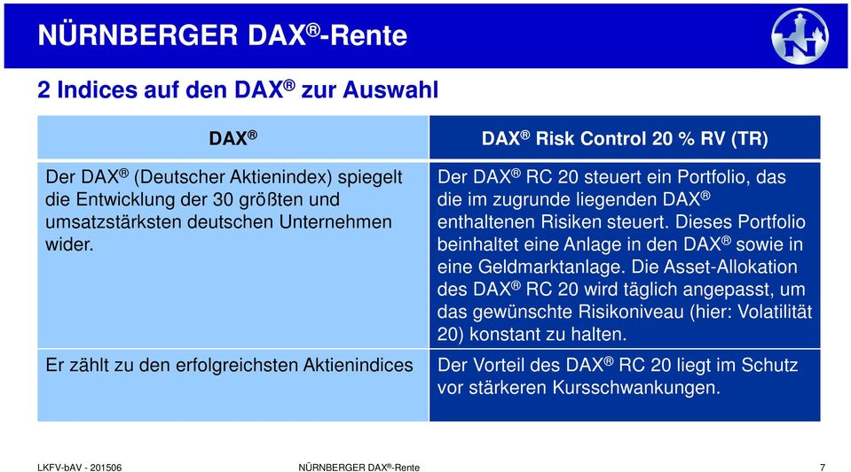 Er zählt zu den erfolgreichsten Aktienindices DAX Risk Control 20 % RV (TR) Der DAX RC 20 steuert ein Portfolio, das die im zugrunde liegenden DAX