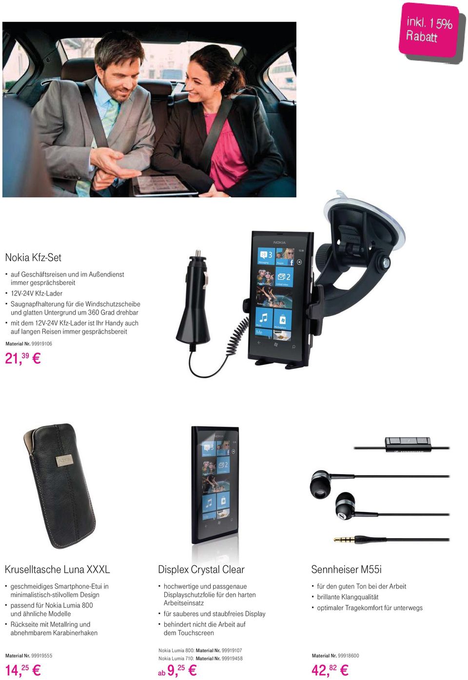 99919106 21, 39 Kruselltasche Luna XXXL geschmeidiges Smartphone-Etui in minimalistisch-stilvollem Design passend für Nokia Lumia 800 und ähnliche Modelle Rückseite mit Metallring und abnehmbarem