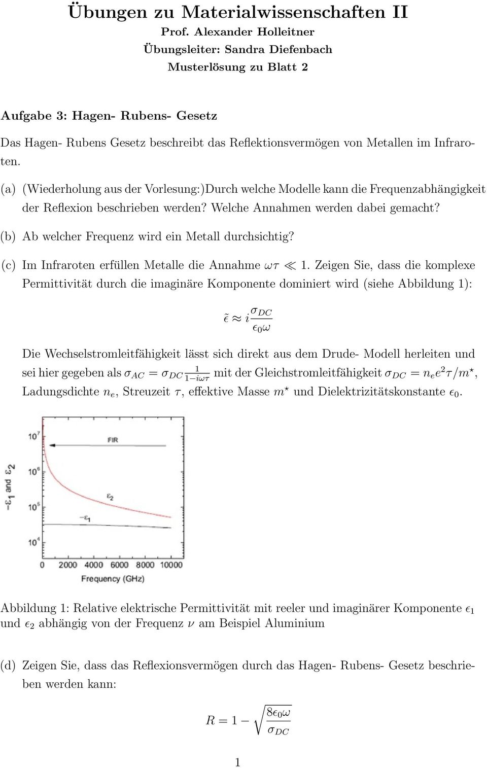 (a) (Wiederholung aus der Vorlesung:)Durch welche Modelle kann die Frequenzabhängigkeit der Reflexion beschrieben werden? Welche Annahmen werden dabei gemacht?