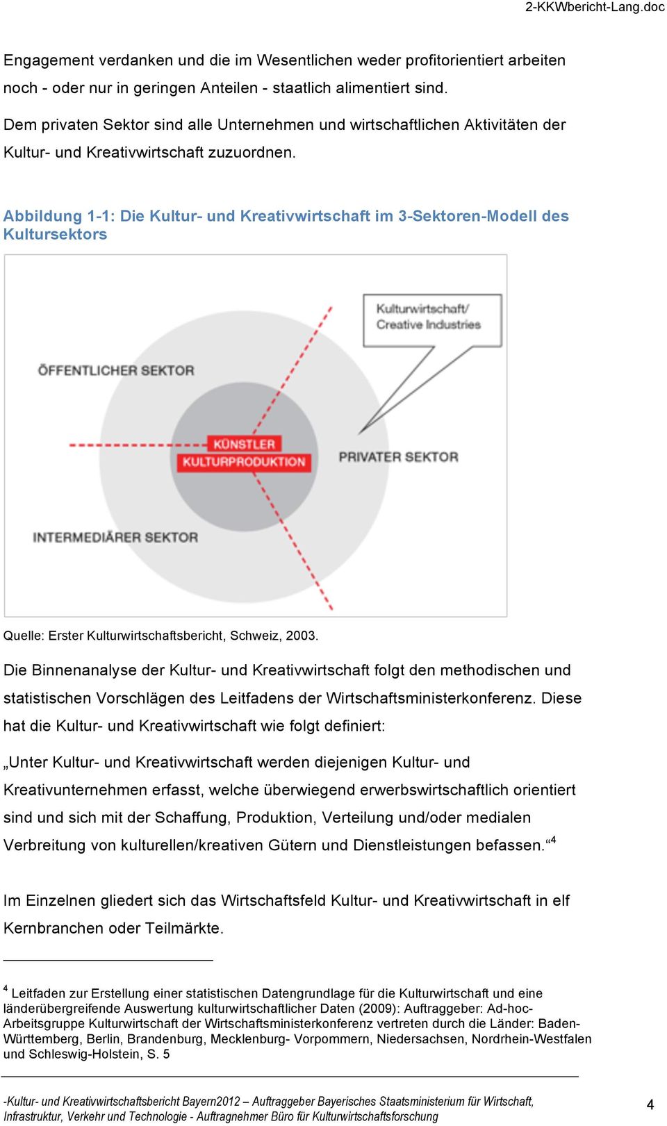 Abbildung 1-1: Die Kultur- und Kreativwirtschaft im 3-Sektoren-Modell des Kultursektors Quelle: Erster Kulturwirtschaftsbericht, Schweiz, 2003.