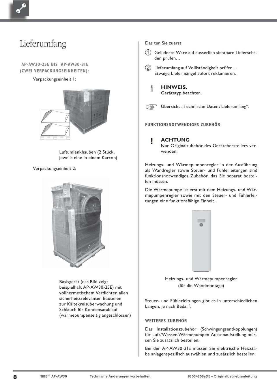 Funktionsnotwendiges Zubehör Verpackungseinheit : Luftumlenkhauben ( Stück, jeweils eine in einem Karton) Nur Originalzubehör des Geräteherstellers verwenden.