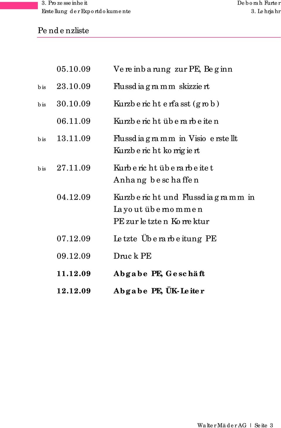 12.09 Kurzbericht und Flussdiagramm in Layout übernommen PE zur letzten Korrektur 07.12.09 Letzte Überarbeitung PE 09.12.09 Druck PE 11.