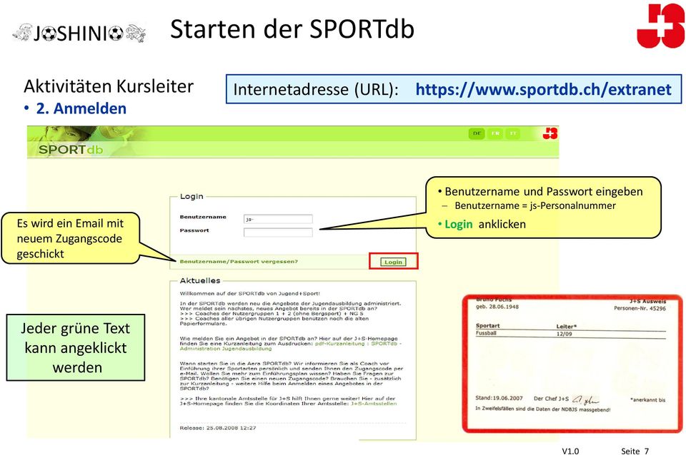 ch/extranet Es wird ein Email mit neuem Zugangscode geschickt Benutzername und Passwort