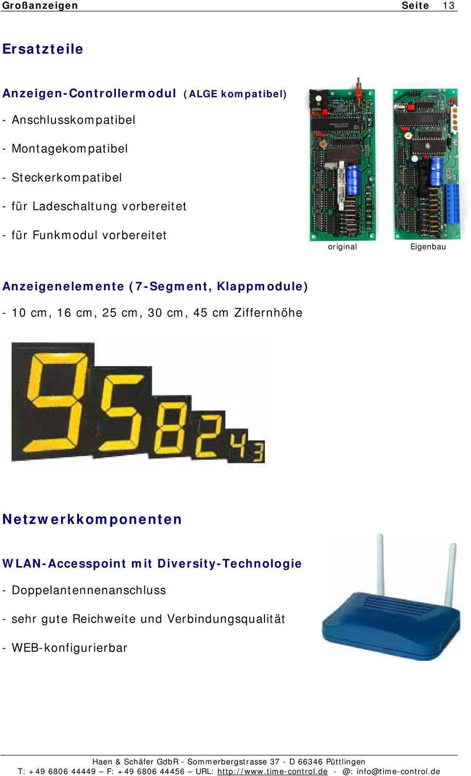 Anzeigenelemente (7-Segment, Klappmodule) - 10 cm, 16 cm, 25 cm, 30 cm, 45 cm Ziffernhöhe Netzwerkkomponenten