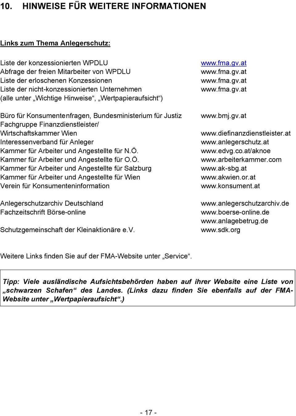 Interessenverband für Anleger Kammer für Arbeiter und Angestellte für N.Ö.