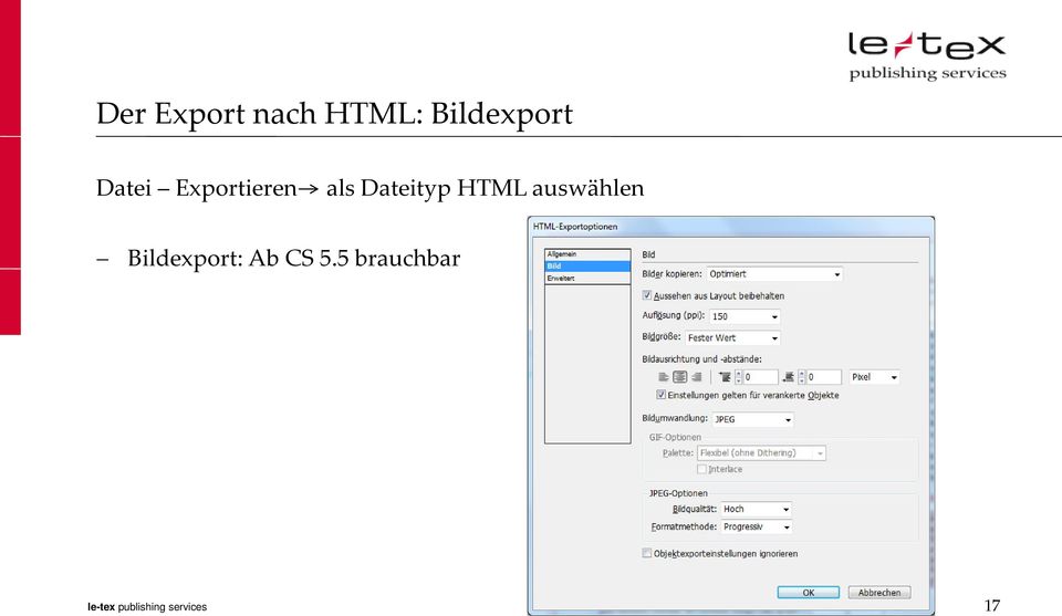 HTML auswählen Bildexport: Ab CS 5.