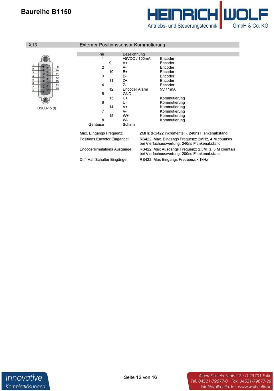 Eingangs Frequenz: Positions Encoder Eingänge: Encodersimulations Ausgänge: Diff. Hall Schalter Eingänge: 2MHz (RS422 inkrementell), 240ns Flankenabstand RS422, Max.