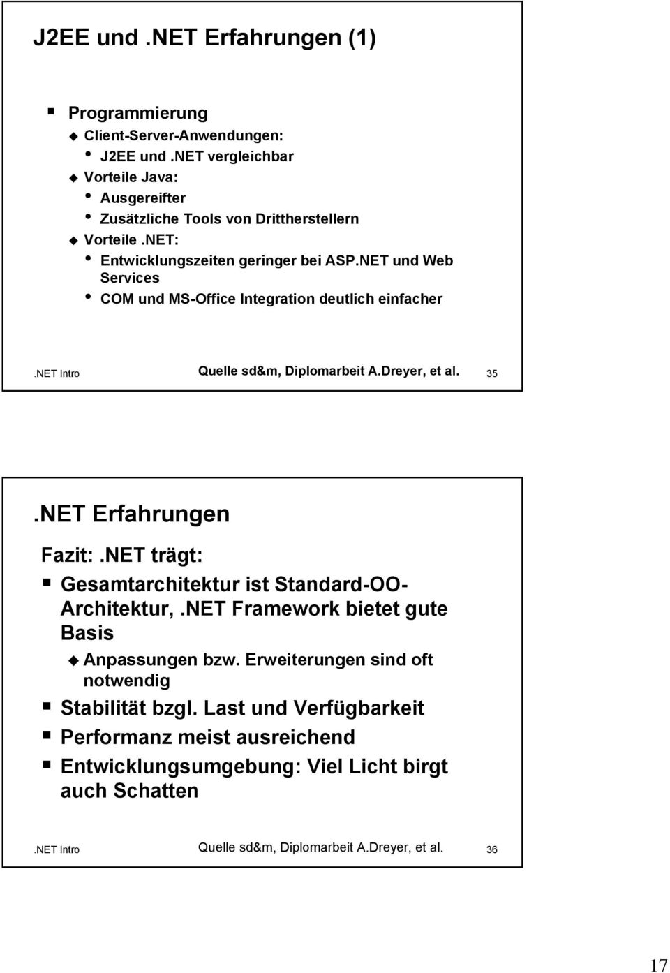 NET und Web Services COM und MS-Office Integration deutlich einfacher.net Intro Quelle sd&m, Diplomarbeit A.Dreyer, et al. 35.NET Erfahrungen Fazit:.