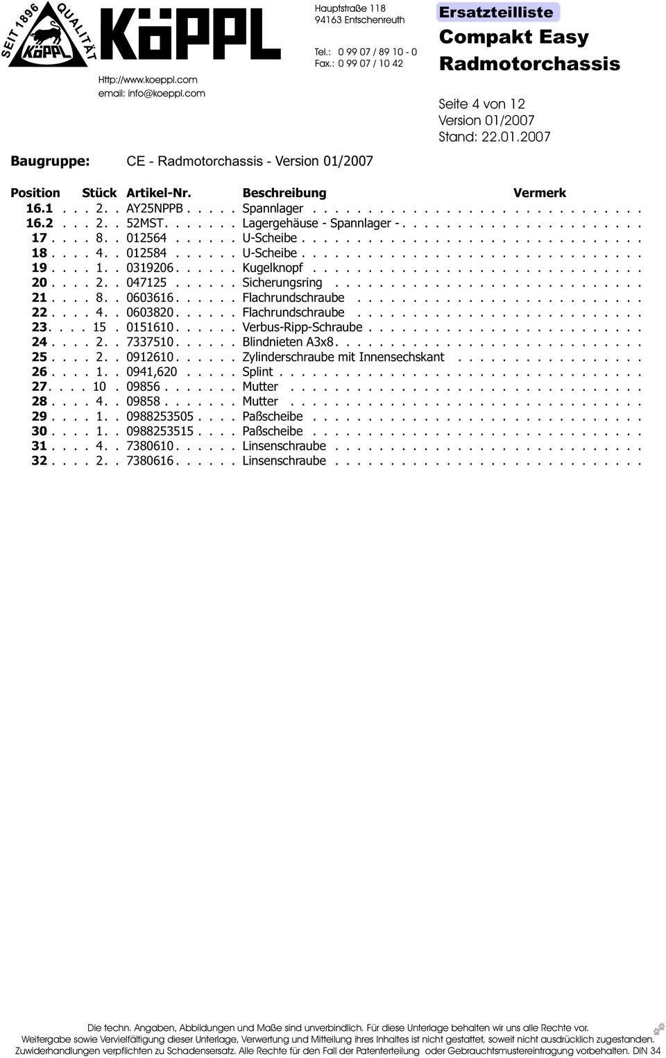 ..... Sicherungsring............................ 21.... 8.. 616...... Flachrundschraube.......................... 22.... 4.. 820...... Flachrundschraube.......................... 23.... 15. 516.