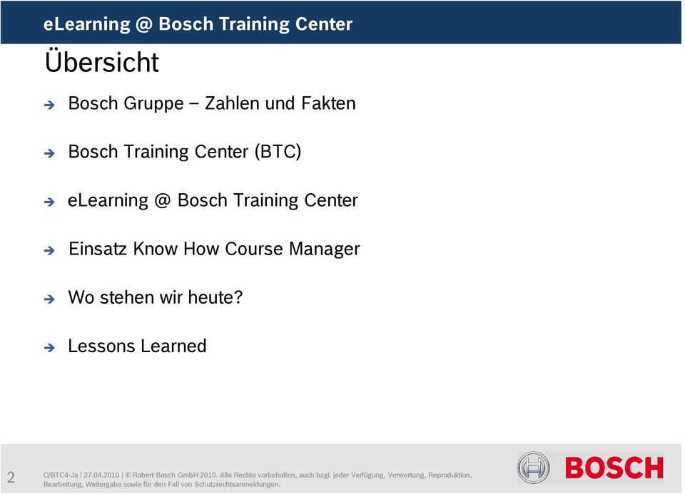 Training Center (BTC) elearning @ Bosch Training Center
