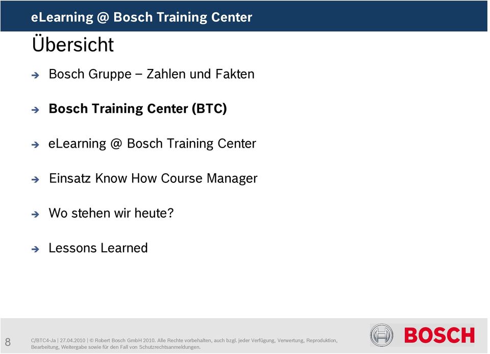 Training Center (BTC) elearning @ Bosch Training Center