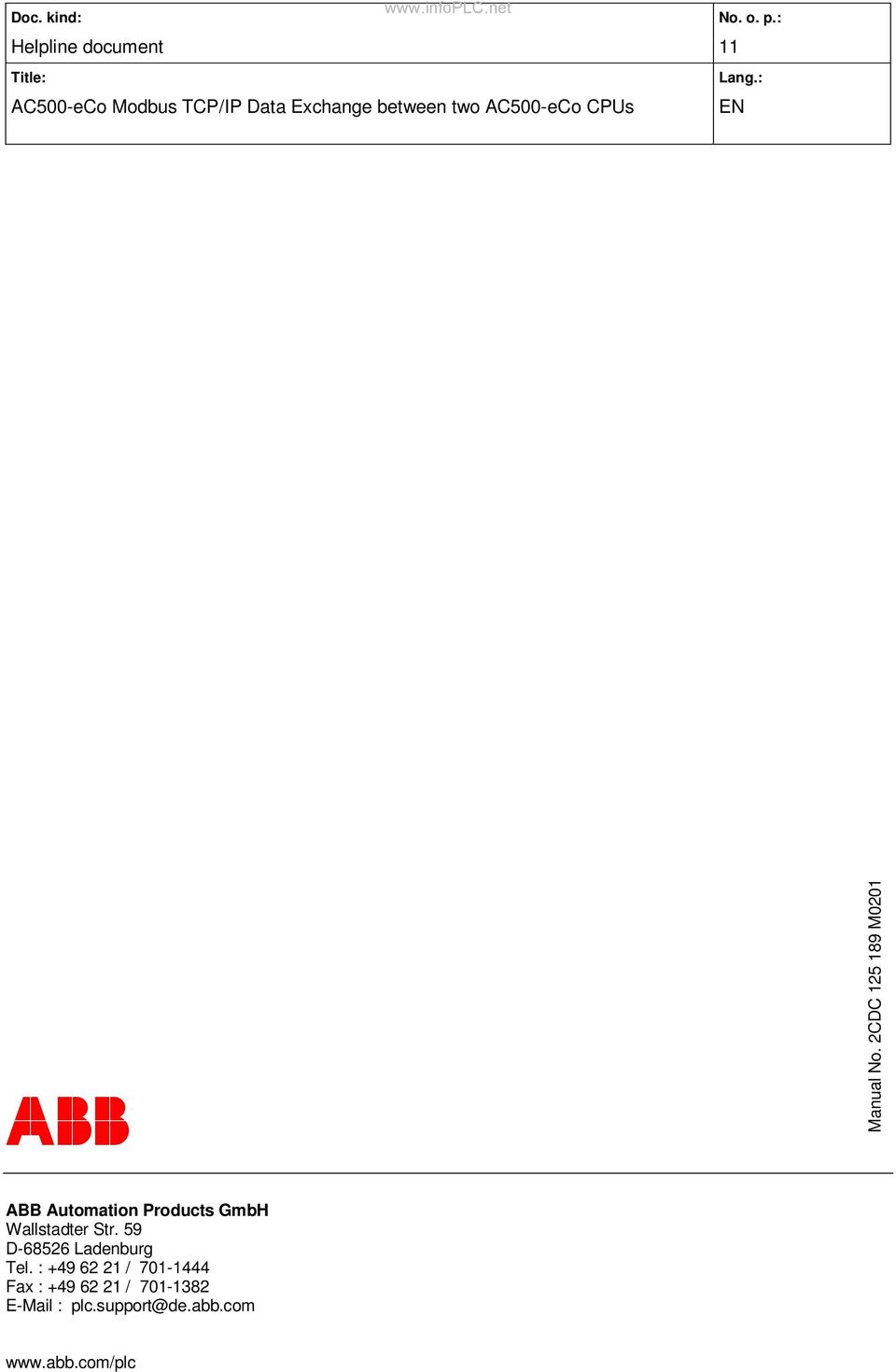 2CDC 125 189 M0201 ABB Automation Products GmbH Wallstadter Str.