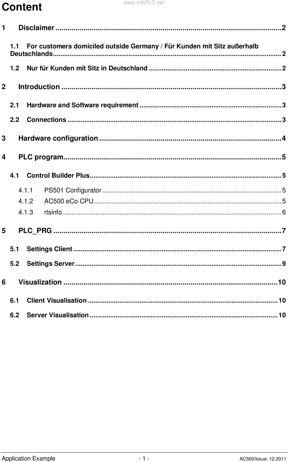 1 Control Builder Plus...5 4.1.1 PS501 Configurator...5 4.1.2 AC500 eco CPU...5 4.1.3 rtsinfo...6 5 PLC_PRG...7 5.1 Settings Client...7 5.2 Settings Server.