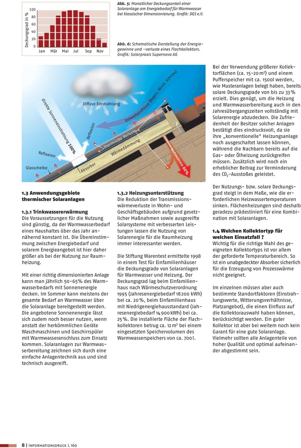 Nutzwärme 60% Bei der Verwendung größerer Kollektorflächen (ca. 15-20m 2 ) und einem Pufferspeicher mit ca.