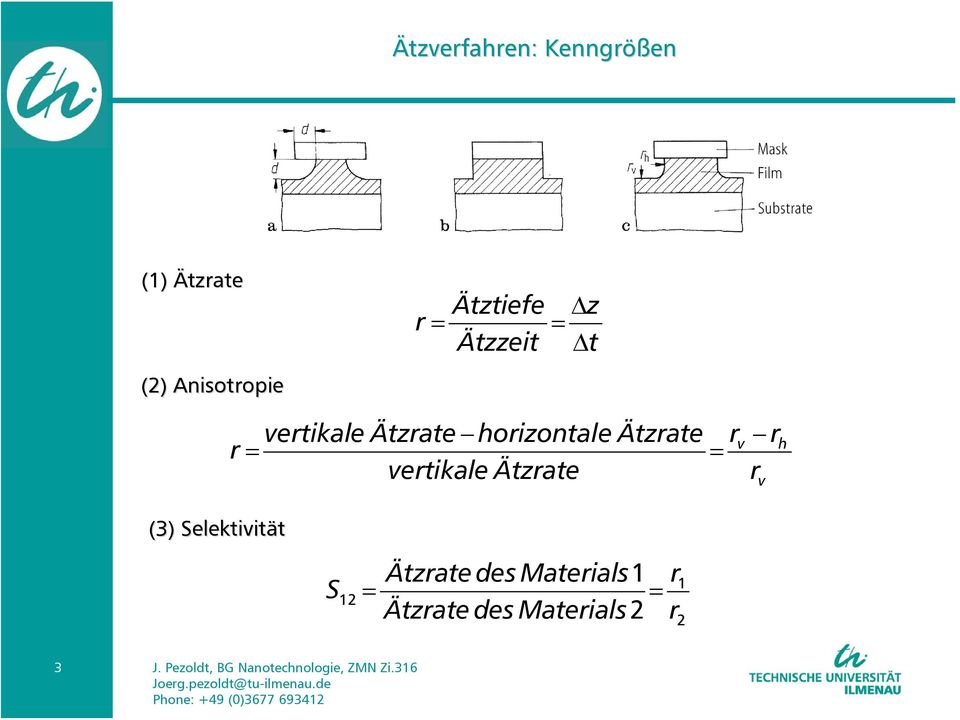 Ätzrate = vertikale Ätzrate = r v r r v h (3) Selektivität