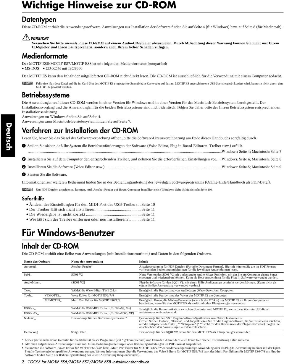 Medieformate Der MOTIF ES6/MOTIF ES7/MOTIF ES8 ist mit folgede Medieformate kompatibel: MS-DOS CD-ROM mit ISO9660 Der MOTIF ES ka de Ihalt der mitgelieferte CD-ROM icht direkt lese.