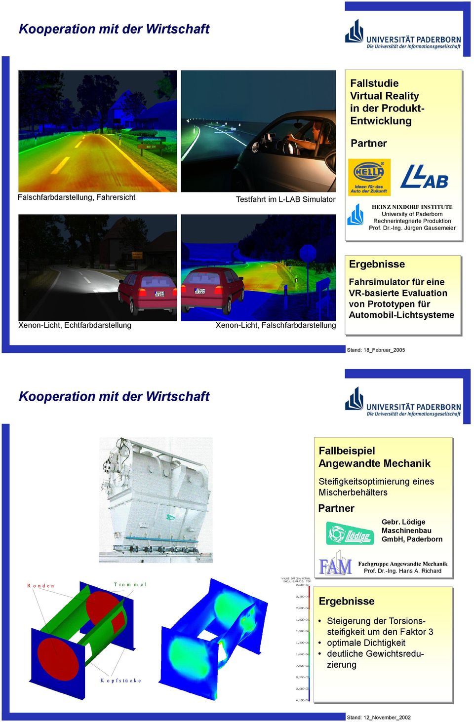 Jürgen Gausemeier Xenon-Licht, Echtfarbdarstellung Xenon-Licht, Falschfarbdarstellung Ergebnisse Fahrsimulator für eine VR-basierte Evaluation von Prototypen für Automobil-Lichtsysteme Stand: