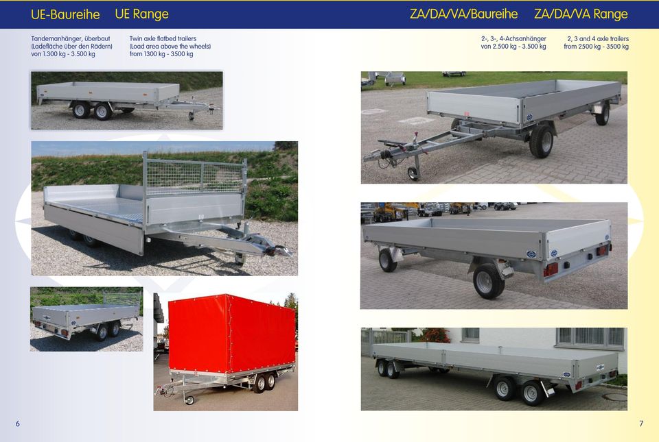 500 kg Twin axle flatbed trailers (Load area above the wheels) from 1300 kg -