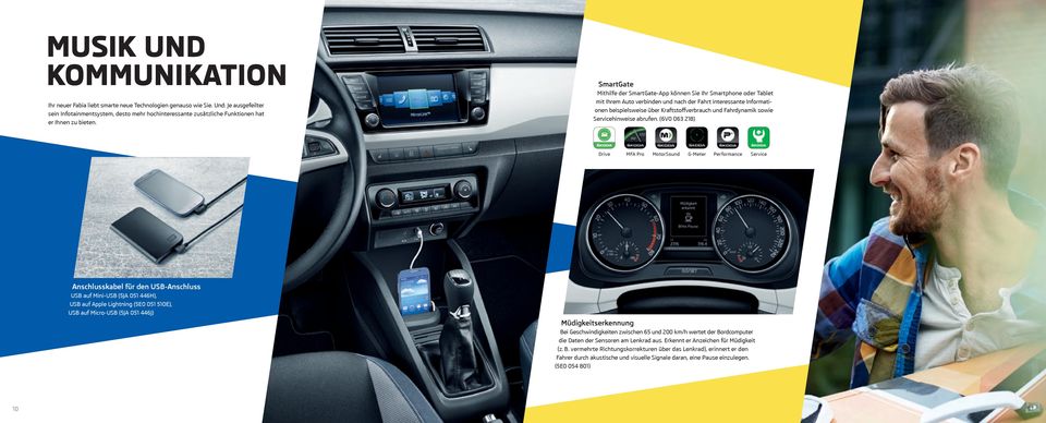 SmartGate Mithilfe der SmartGate-App können Sie Ihr Smartphone oder Tablet mit Ihrem Auto verbinden und nach der Fahrt interessante Informationen beispielsweise über Kraftstoffverbrauch und