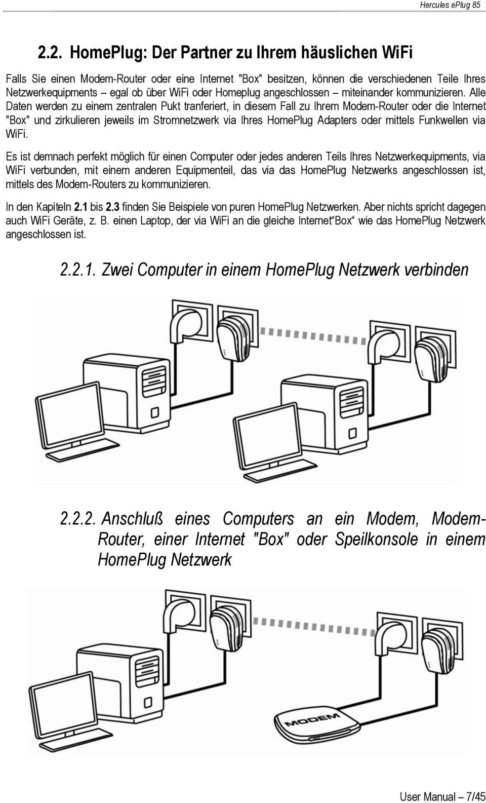 Alle Daten werden zu einem zentralen Pukt tranferiert, in diesem Fall zu Ihrem Modem-Router oder die Internet "Box" und zirkulieren jeweils im Stromnetzwerk via Ihres HomePlug Adapters oder mittels