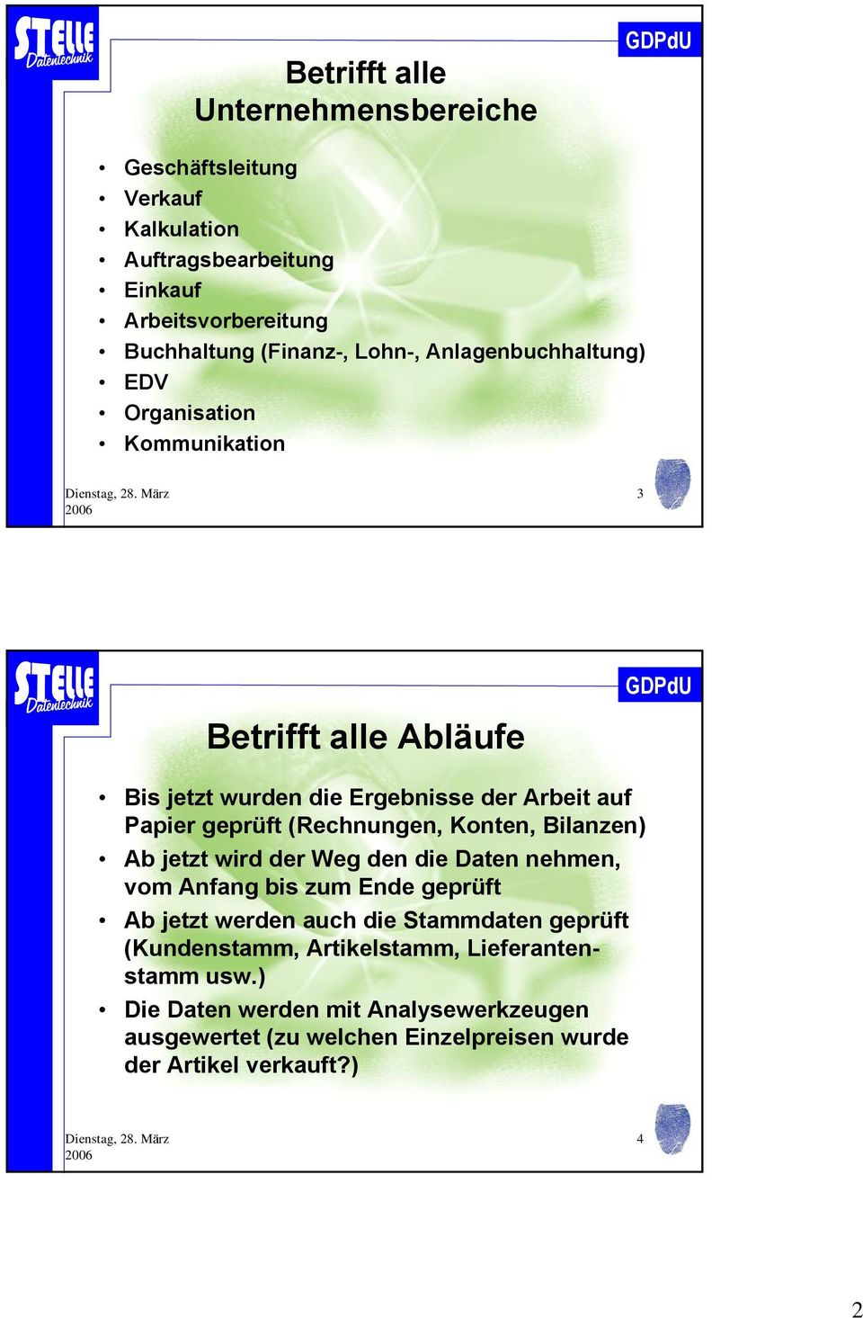 Konten, Bilanzen) Ab jetzt wird der Weg den die Daten nehmen, vom Anfang bis zum Ende geprüft Ab jetzt werden auch die Stammdaten geprüft