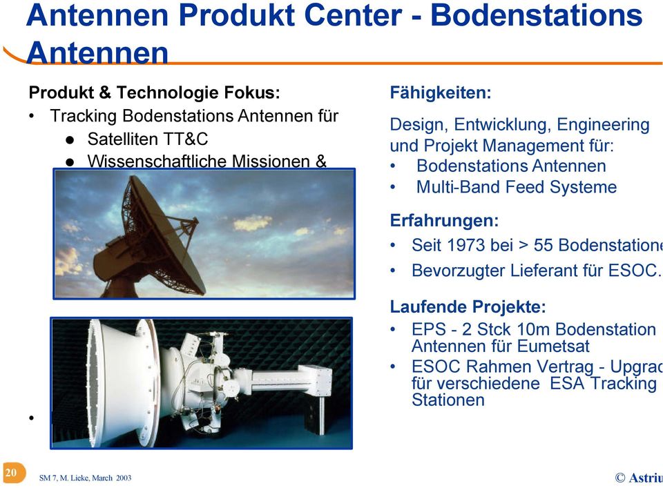 Multi-Band Feed Systeme Erfahrungen: Seit 1973 bei > 55 Bodenstatione Bevorzugter Lieferant für ESOC.
