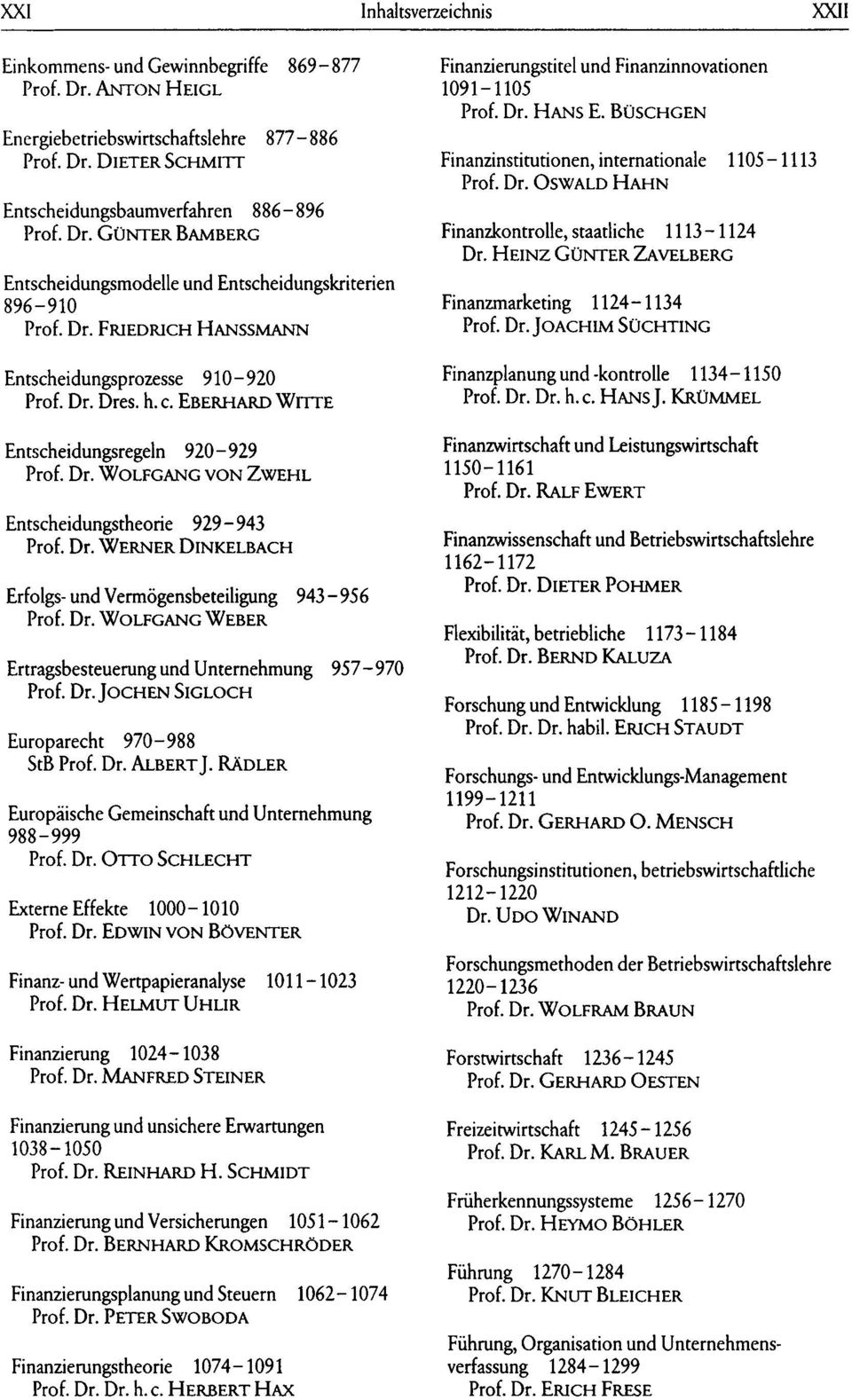 HEINZ GÜNTER ZAVELBERG Finanzmarketing 1124-1134 Prof. Dr. JOACHIM SÜCHTING Entscheidungsprozesse 910-920 Prof. Dr. Dres. h. c. EBERHARD WITTE Finanzplanung und -kontrolle 1134-1150 Prof. Dr. Dr. h. c. HANS J.