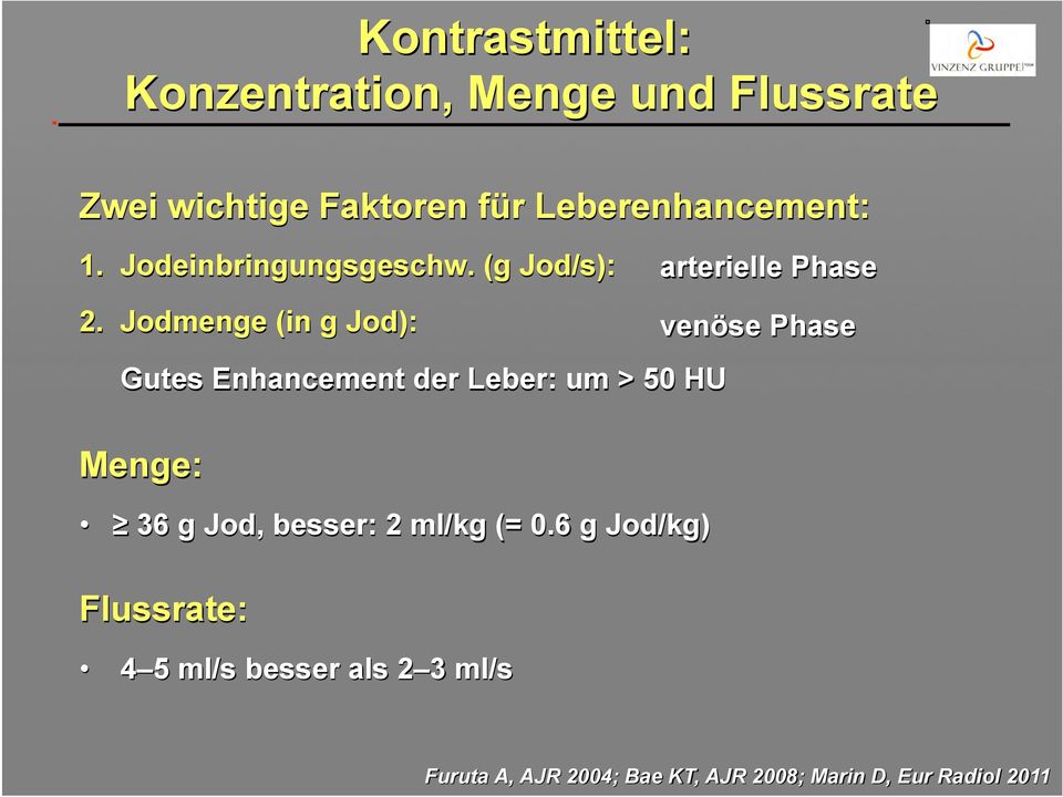 Jodmenge (in g Jod): venöse Phase Gutes Enhancement der Leber: um > 50 HU Menge: 36 g Jod,