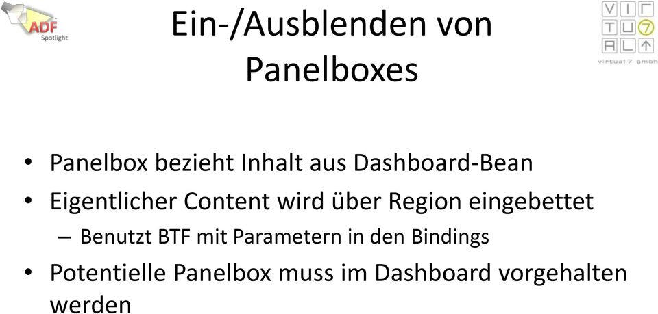 Region eingebettet Benutzt BTF mit Parametern in den