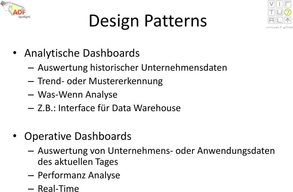 : Interface für Data Warehouse Operative Dashboards Auswertung von