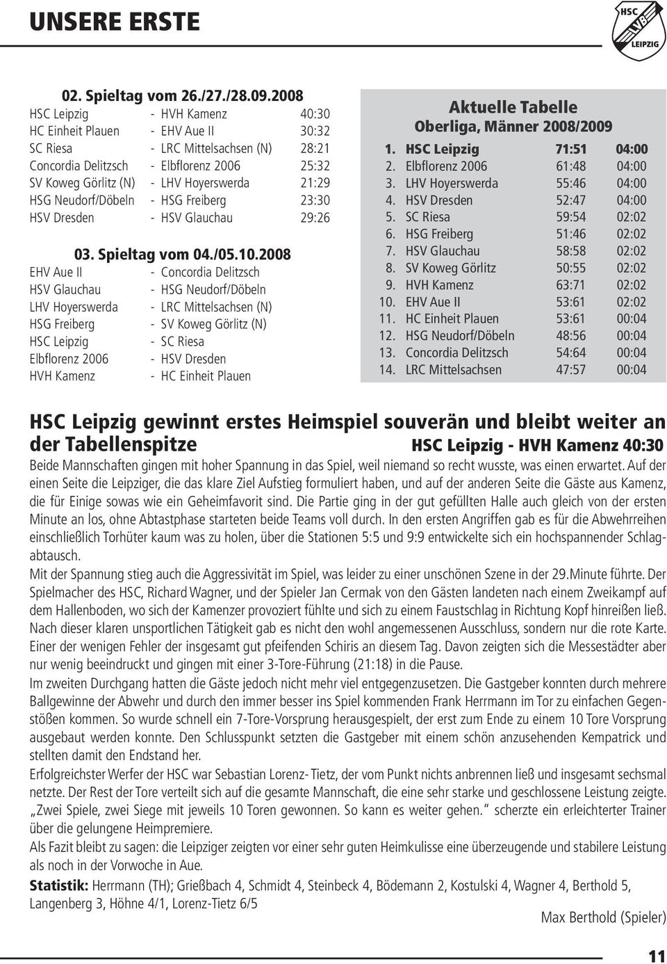 21:29 HSG Neudorf/Döbeln - HSG Freiberg 23:30 HSV Dresden - HSV Glauchau 29:26 03. Spieltag vom 04./05.10.