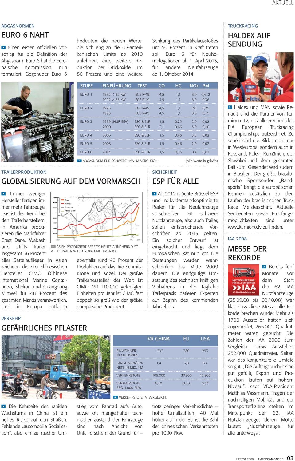 Partikelausstoßes um 50 Prozent. In Kraft treten soll Euro 6 für Neuhomologationen ab 1. April 2013, für andere Neufahrzeuge ab 1. Oktober 2014.