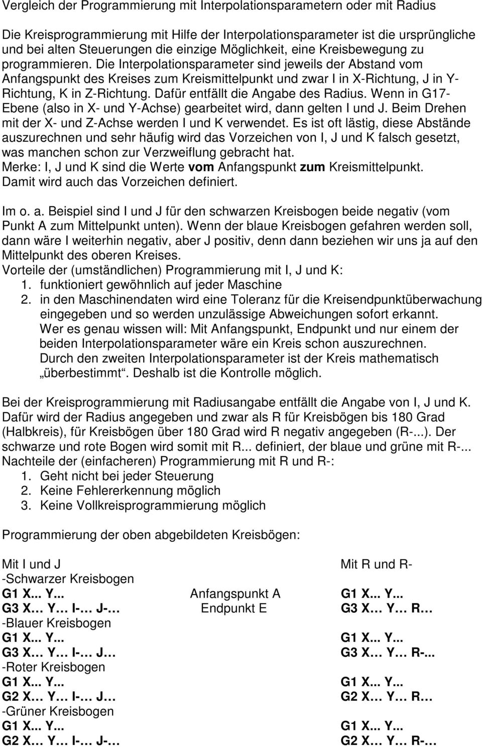 in Z-Richtung Dafür entfällt die Angabe des Radius Wenn in G17- Ebene (also in X- und Y-Achse) gearbeitet wird, dann gelten I und J Beim Drehen mit der X- und Z-Achse werden I und K verwendet Es ist