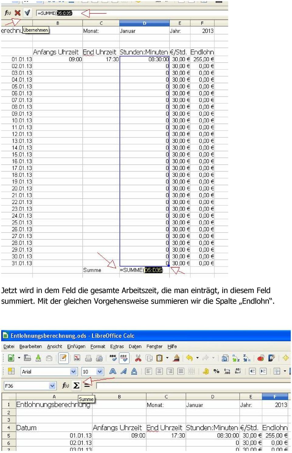 diesem Feld summiert.