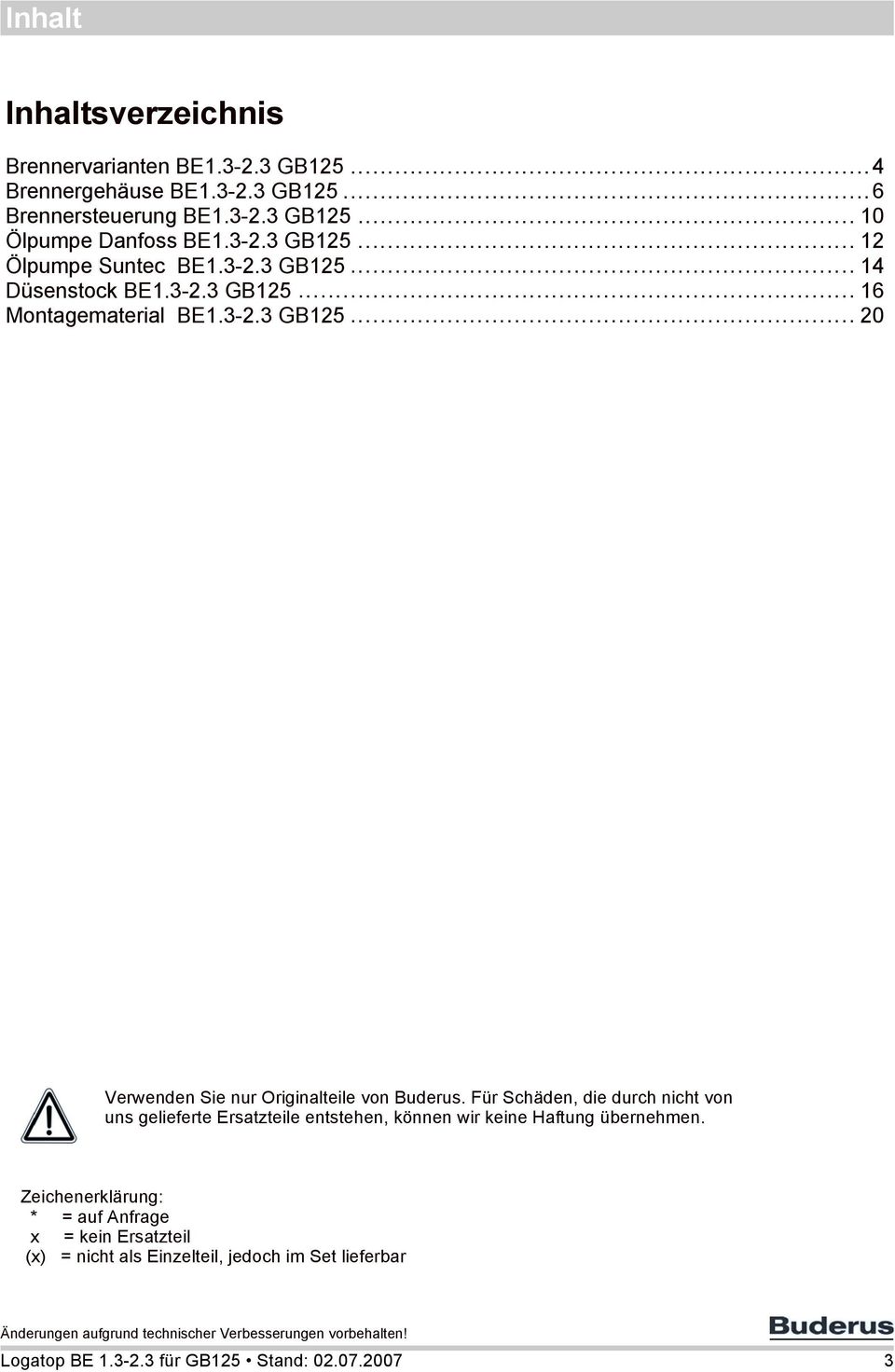 Für Schäden, die durch nicht von uns gelieferte Ersatzteile entstehen, können wir keine Haftung übernehmen.