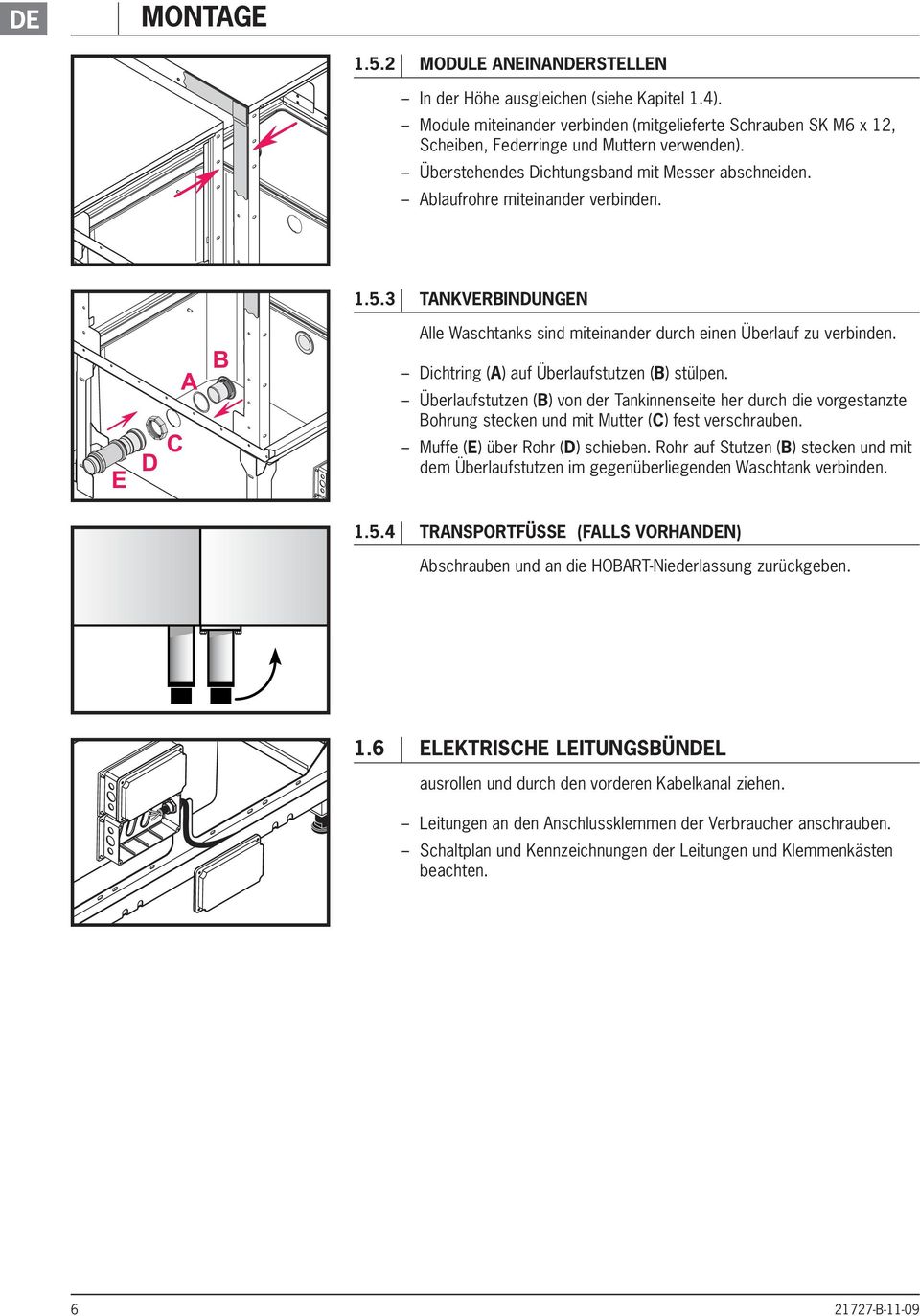 Dichtring (A) auf Überlaufstutzen (B) stülpen. Überlaufstutzen (B) von der Tankinnenseite her durch die vorgestanzte Bohrung stecken und mit Mutter (C) fest verschrauben.