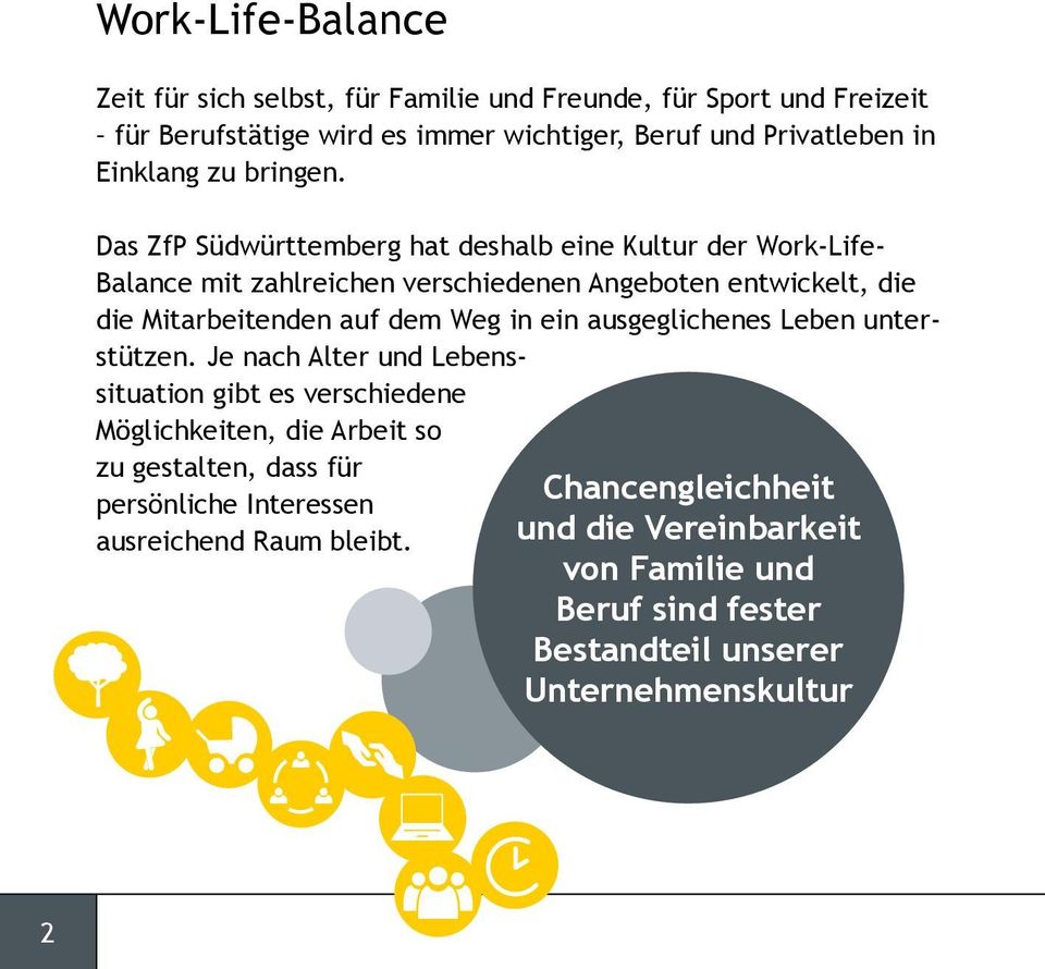Das ZfP Südwürttemberg hat deshalb eine Kultur der Work-Life- Balance mit zahlreichen verschiedenen Angeboten entwickelt, die die Mitarbeitenden auf dem Weg in