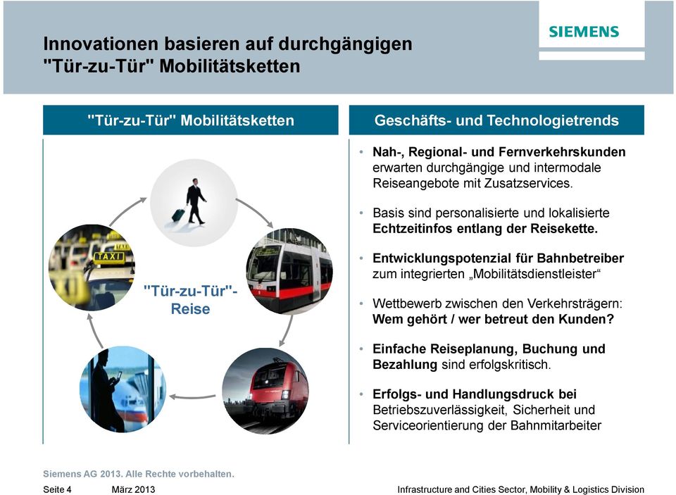 "Tür-zu-Tür"- Reise Entwicklungspotenzial für Bahnbetreiber zum integrierten Mobilitätsdienstleister Wettbewerb zwischen den Verkehrsträgern: Wem gehört / wer betreut den