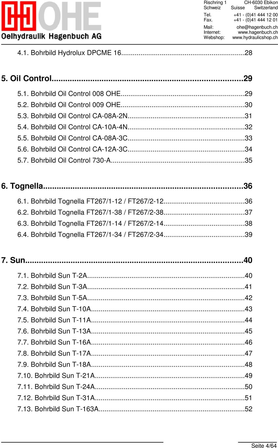 ..37 6.3. Bohrbild Tognella FT267/1-14 / FT267/2-14...38 6.4. Bohrbild Tognella FT267/1-34 / FT267/2-34...39 7. Sun...40 7.1. Bohrbild Sun T-2A...40 7.2. Bohrbild Sun T-3A...41 7.3. Bohrbild Sun T-5A.