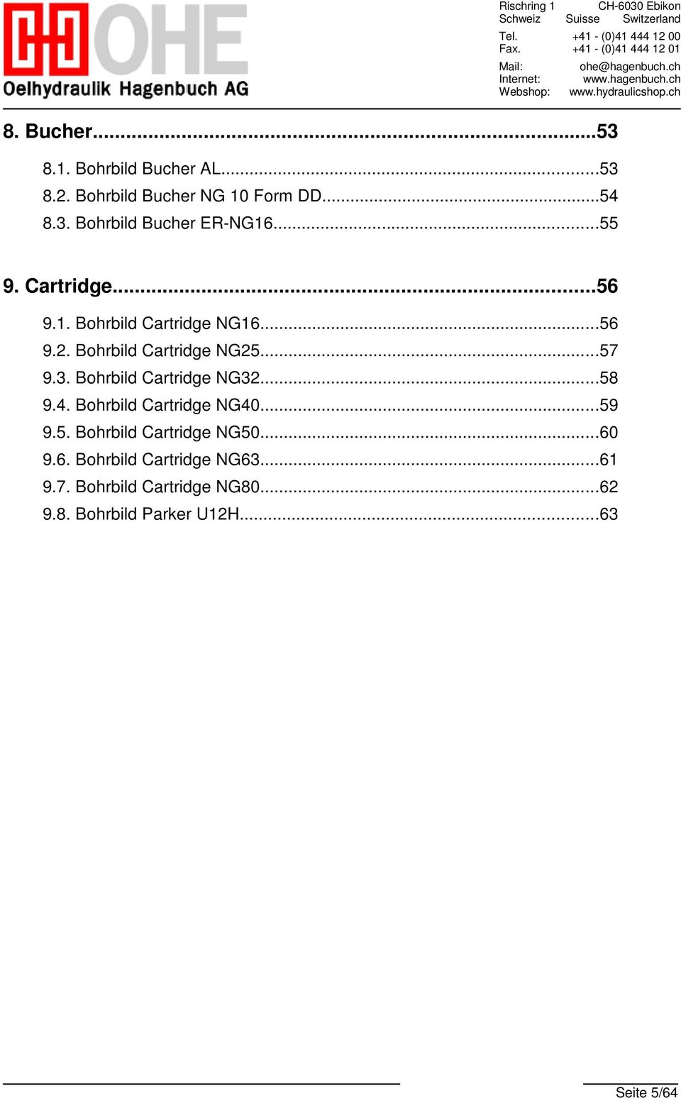 Bohrbild Cartridge NG32...58 9.4. Bohrbild Cartridge NG40...59 9.5. Bohrbild Cartridge NG50...60