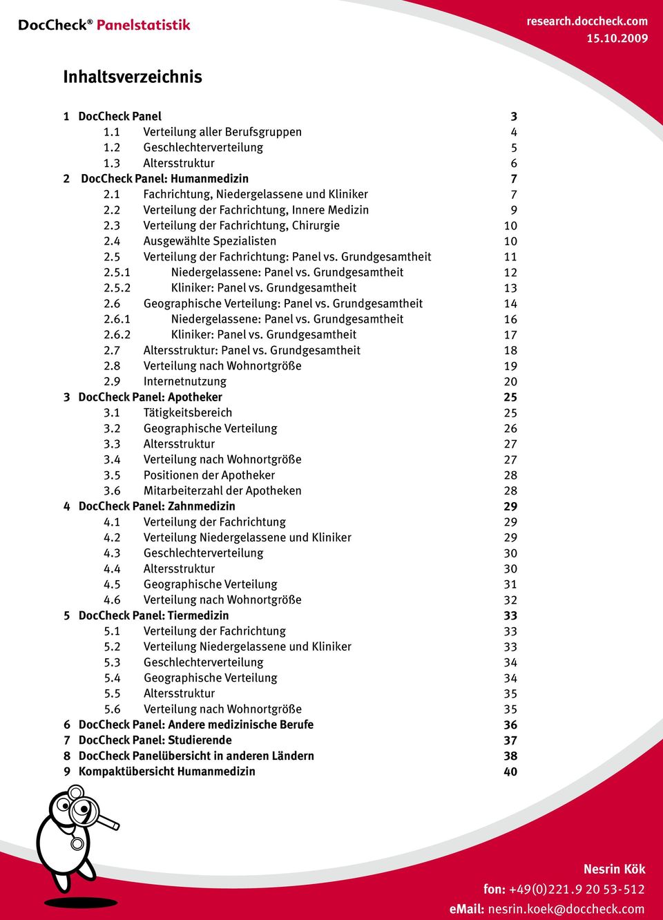 5 Verteilung der Fachrichtung: Panel vs. Grundgesamtheit 2.5.1 Niedergelassene: Panel vs. Grundgesamtheit 2.5.2 Kliniker: Panel vs. Grundgesamtheit 2.6 Geographische Verteilung: Panel vs.