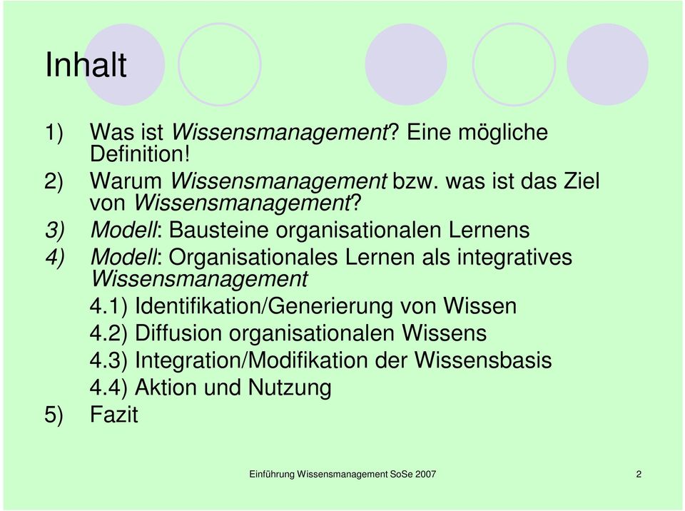3) Modell: Bausteine organisationalen Lernens 4) Modell: Organisationales Lernen als integratives