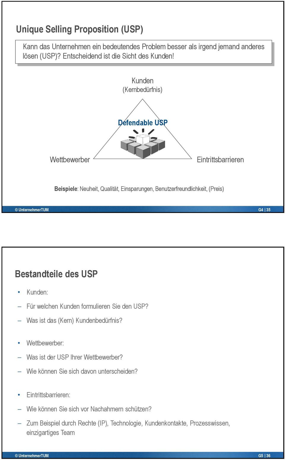 Bestandteile des USP Kunden: Für welchen Kunden formulieren Sie den USP? Was ist das (Kern) Kundenbedürfnis? Wettbewerber: Was ist der USP Ihrer Wettbewerber?