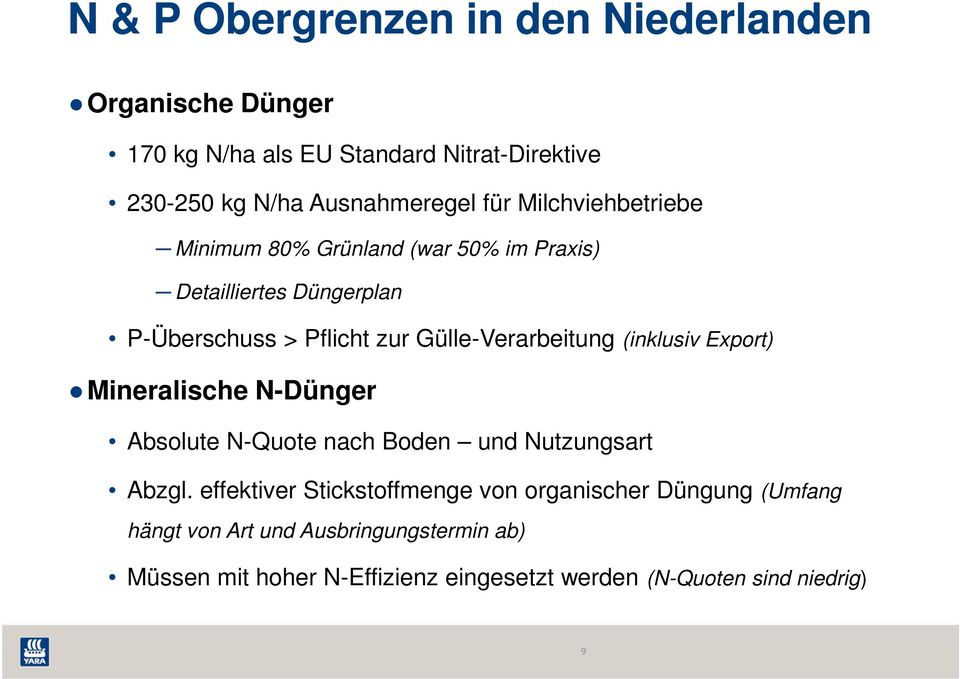 Gülle-Verarbeitung (inklusiv Export) Mineralische N-Dünger Absolute N-Quote nach Boden und Nutzungsart Abzgl.