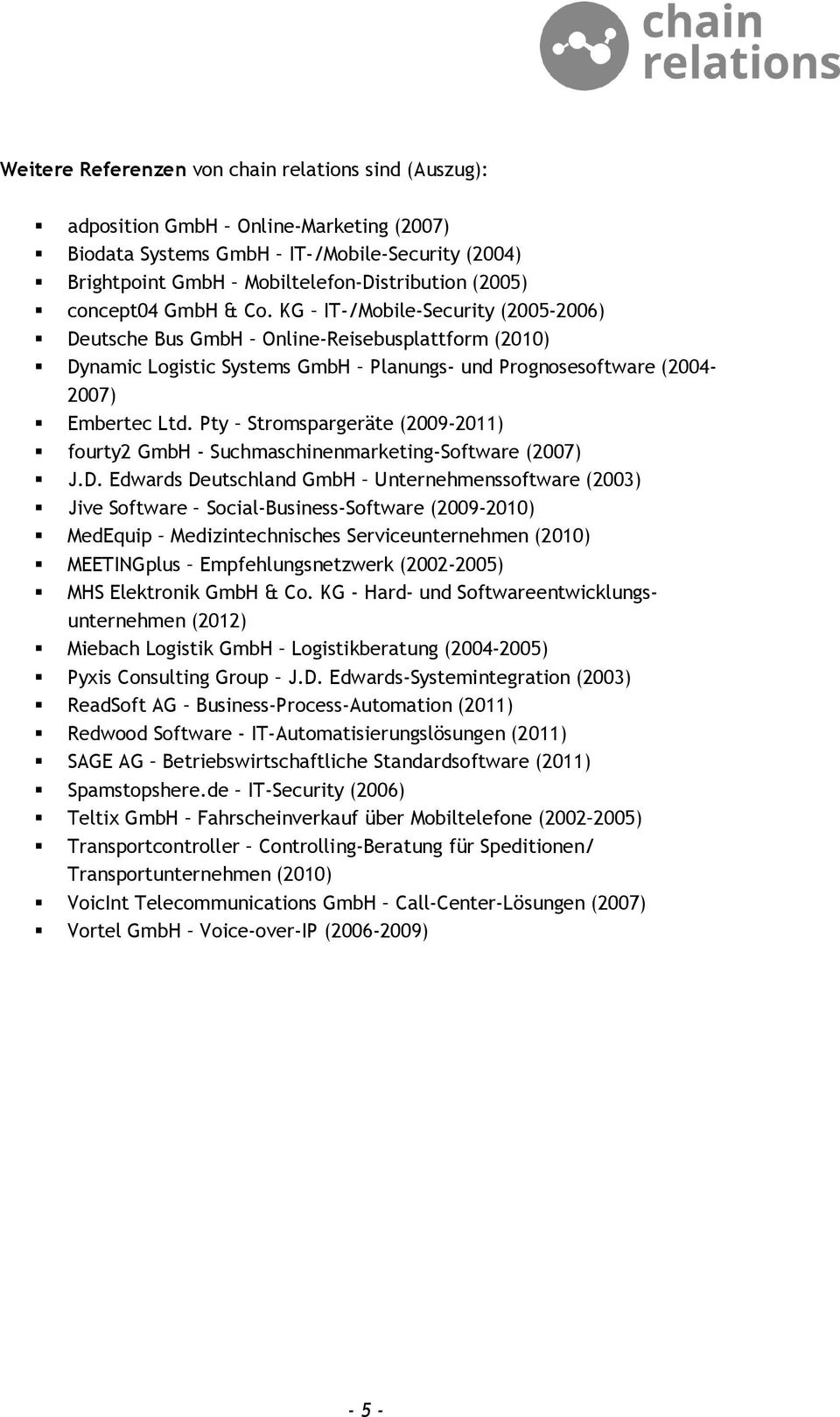 Pty Stromspargeräte (2009-2011) fourty2 GmbH - Suchmaschinenmarketing-Software (2007) J.D.