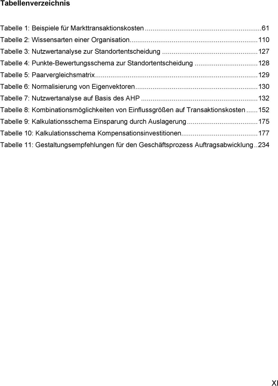 .. 130 Tabelle 7: Nutzwertanalyse auf Basis des AHP... 132 Tabelle 8: Kombinationsmöglichkeiten von Einflussgrößen auf Transaktionskosten.