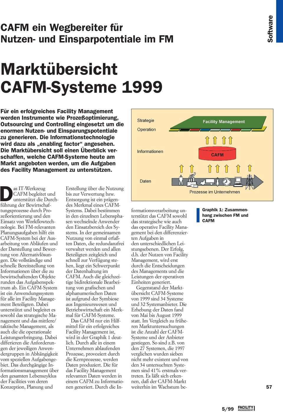Die Marktübersicht soll einen Überblick verschaffen, welche CAFM-Systeme heute am Markt angeboten werden, um die Aufgaben des Facility Management zu unterstützen.